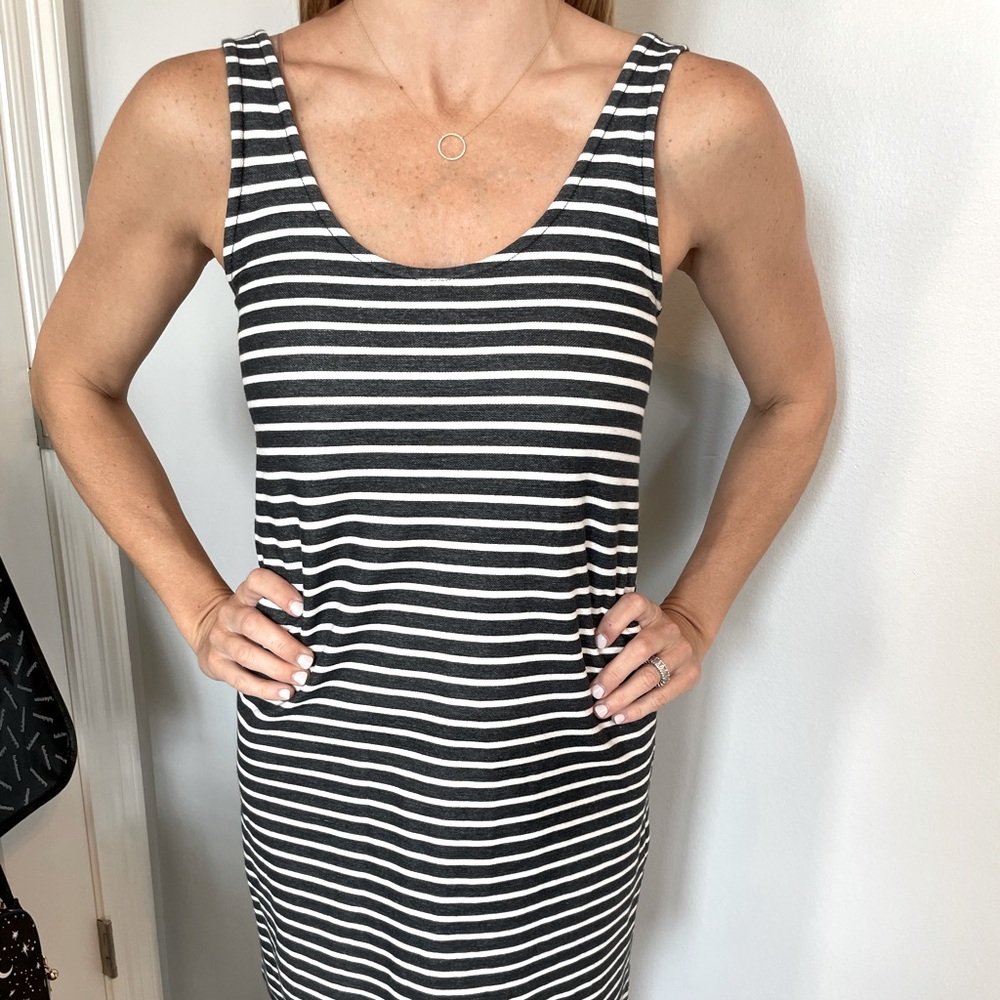 Navy and white striped tank dress